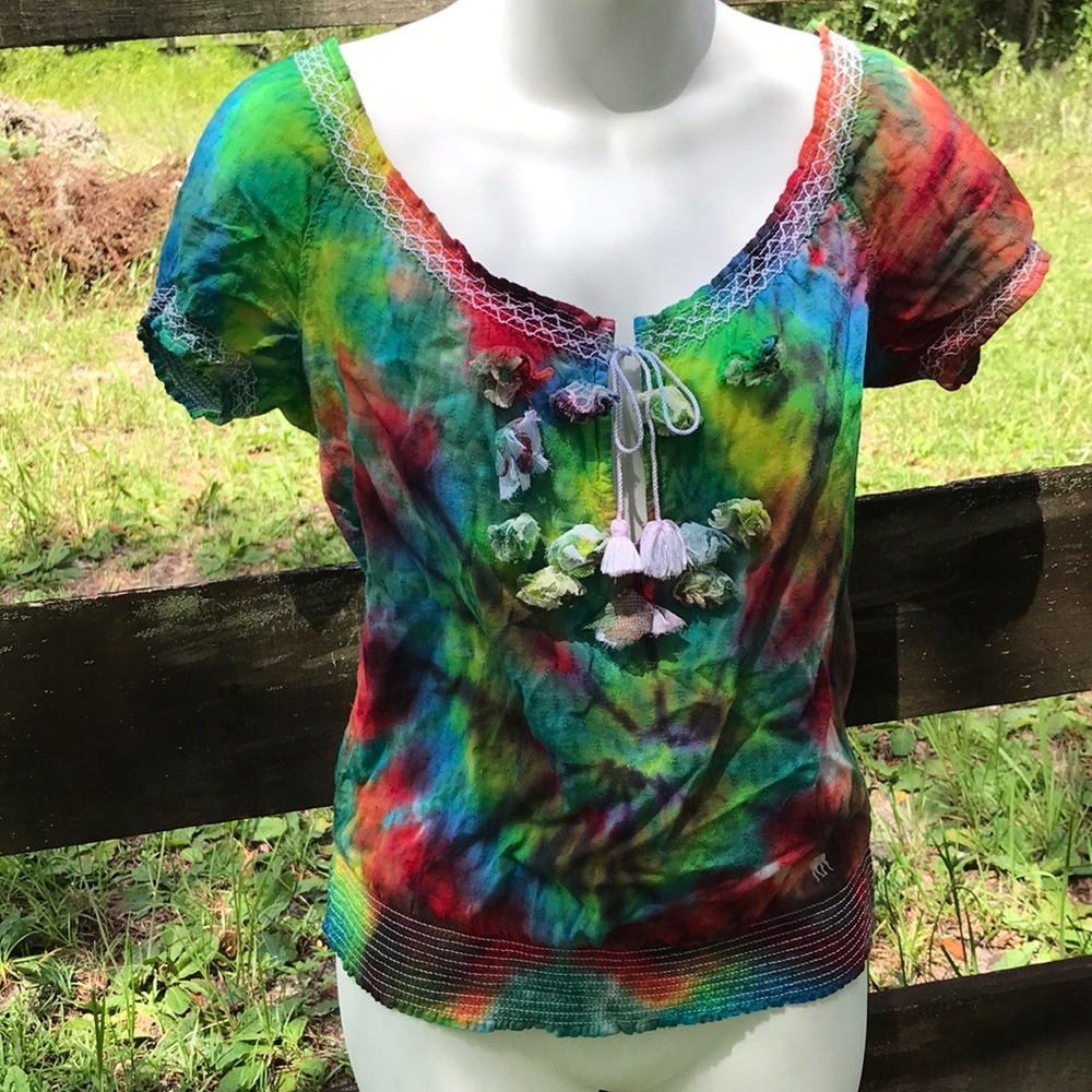Abercrombie & Fitch Tie Dyed Bohemian Peasant Top